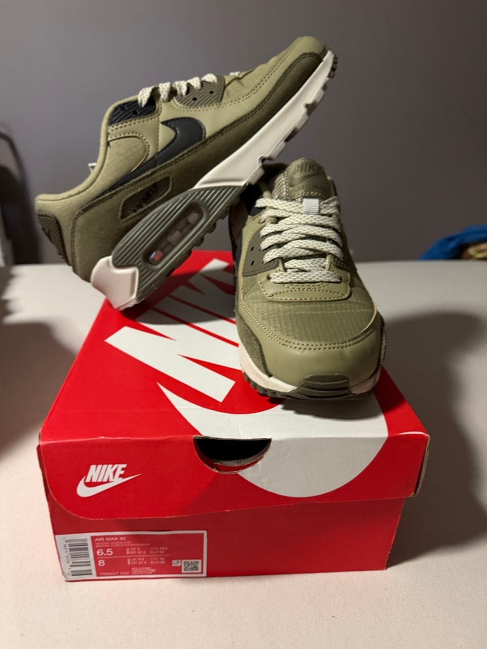 Nike Olive Green Air Max 90 Sneakers with Black Swoosh